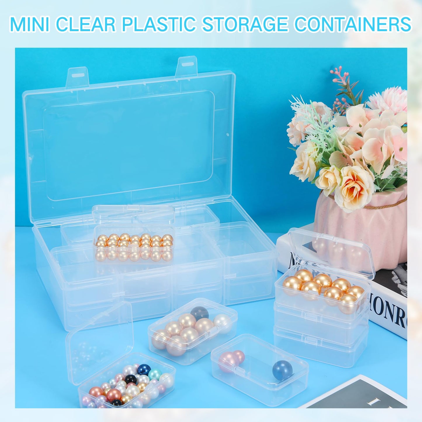 Blulu 13 Pieces Small Bead Organizers Plastic Bead Storage Containers with Lids Mini Clear Storage Cases Transparent Craft Boxes for Jewelry Diamonds DIY Art Craft Accessory(3.3 x 2.2 x 1 Inch)