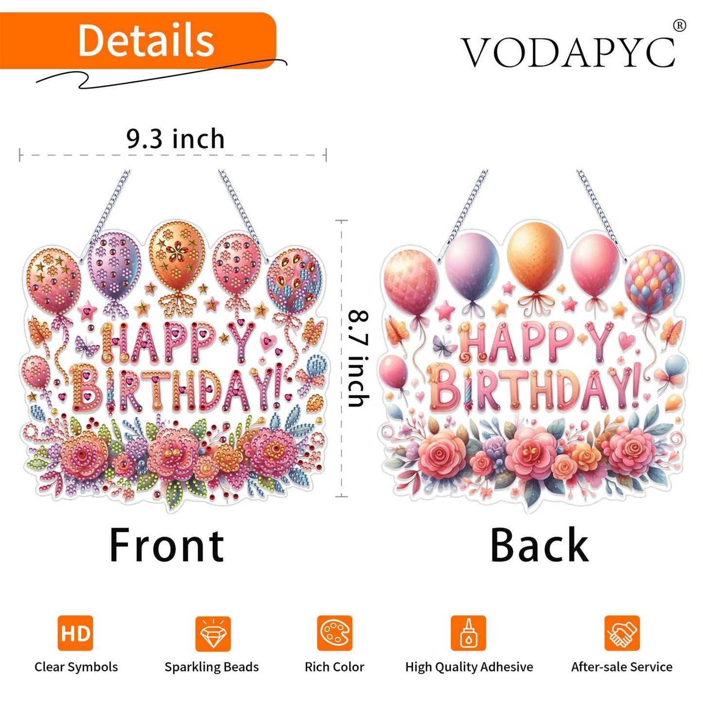 VODAPYC Birthday Party Diamond Art Painting Acrylic Hanging Kit for Adults, DIY Double Sided Special Shaped Diamonds Art Window Pendant Ornament(Happy Birthday)