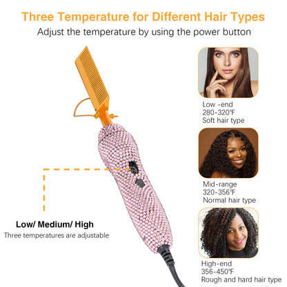 Electric Hot Comb Hair Straightener, Deluxe Electrical Straightening Comb Curling Iron for Natural Black Wigs, Hot Comb Electric for Wigs Pressing Combs with Wig Glue Melting Spray Hair Wax Stick