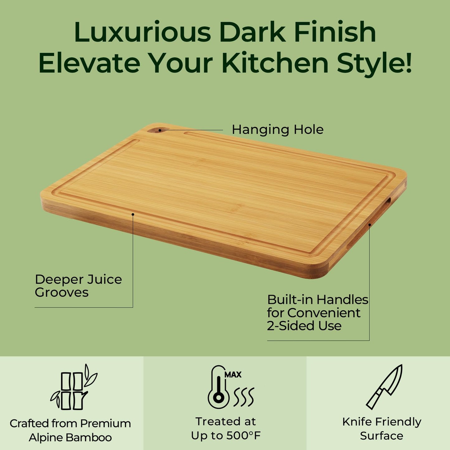 Bamboo Cutting Board, Durable Wood Cutting Boards for Kitchen with Deep Juice Grooves & Built-in Handles, Ideal Charcuterie & Chopping for Meat, Vegetables and Fruits Ideal Kitchen Gifts