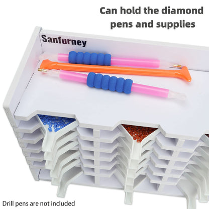 SANFURNEY 36 Slots Diamond Painting Tray Tower Organizer with Drill Pen Holder, Multi-Boat Plates Storage Rack, Diamond Painting Accessories Kits, Gift for Adults DIY Craft Arts (36 Trays Included)