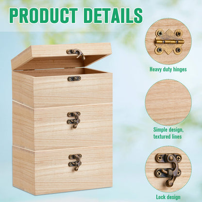 Reginary 8 Pcs Unfinished Wooden Box for Crafts Unpainted Wood Box with Hinged Lid Front Clasps Plain Jewelry Photo 6.7 x 5.1 x 3.2 In for DIY Valentine Make Your Own Gift Keepsake Storage