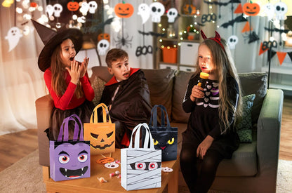 Jaywayang 16Pcs Halloween Trick or Treat Tote Bags with Handles ， Reusable Non-Woven Ghost Face Gift Bags for Adults Kids Gifts Wrapping, Party Supplies.