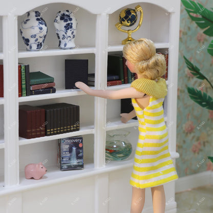 iLAND Dollhouse Bookshelf 1/12 Scale Dollhouse Furniture Mini Wooden Bookshelf for Miniature Books Mini Bookcase 1/12 Scale Accessories Mini Library Doll House Living Room Books Shelf Miniature Gifts