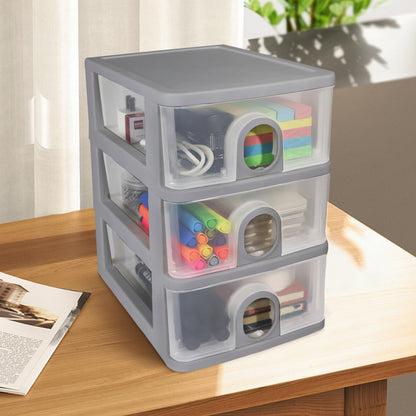 DETEIN Desktop Storage Drawers Desk Organizer with Drawers, 3 Drawers Organizing Drawers Clear Small Plastic Storage Drawers for Crafts, Accessories, Stationeries, Office Supplies, Pens (1Pack)