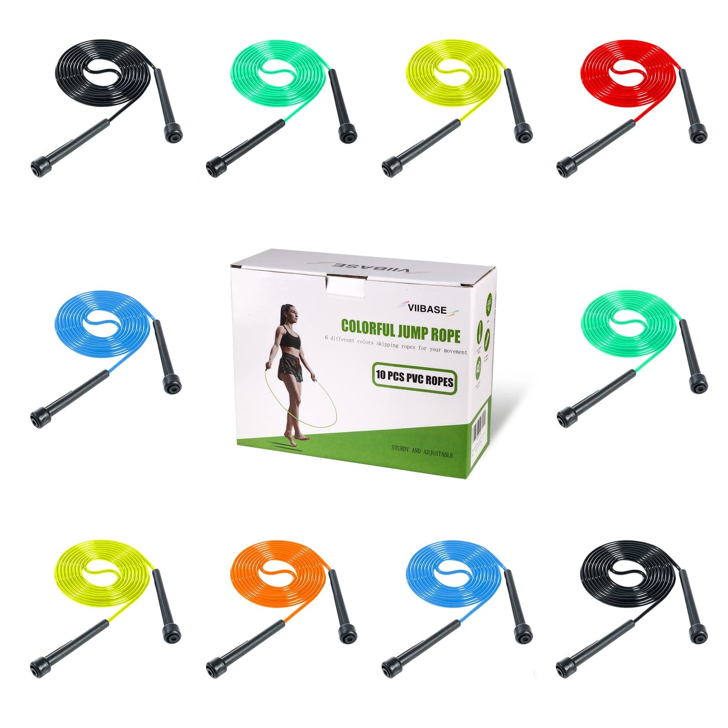 10 Pack PVC Jump Rope for Cardio Fitness - Versatile Adjustable Skipping Rope for Women Men Kids, Speed Jump Rope for Exercise,9 Feet