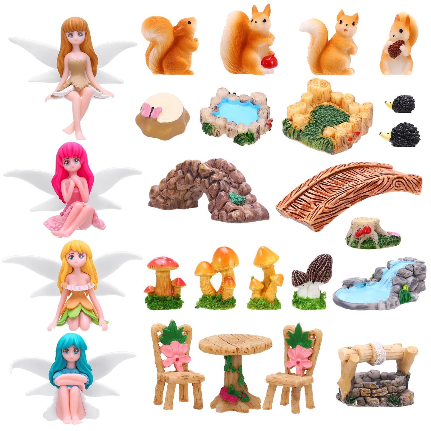 GGSTDDUP 25Pcs Fairy Garden Accessories, Miniature Garden Ornaments Landscape Decorations Mini Fairy Figures Animal Plant Furniture Set for DIY Terrarium Potted Plants Dollhouse Desk Decor