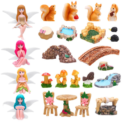 GGSTDDUP 25Pcs Fairy Garden Accessories, Miniature Garden Ornaments Landscape Decorations Mini Fairy Figures Animal Plant Furniture Set for DIY Terrarium Potted Plants Dollhouse Desk Decor