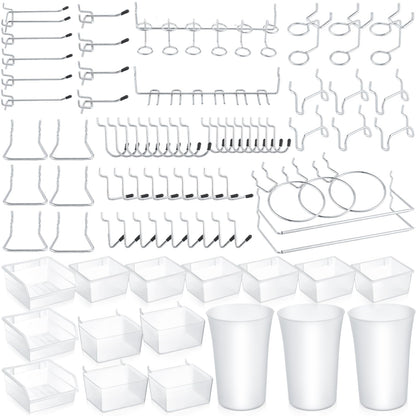 Zubebe 106 Pcs Pegboard Hooks Assortment with Bins, Pegboard Accessories Organizer Kit Include Bins with Hooks and Loops Paper Towel Craft Holder for Hanging Tool(Silver, Clear)