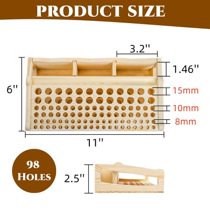 Acshio Leather Craft Tool Holder, 98 Holes Wooden Desktop Leather Working Tools Organizer with 3 Slots, Professional Large Making Punch Tools Rack Stand Storage Box for Brushes, Craft Tools