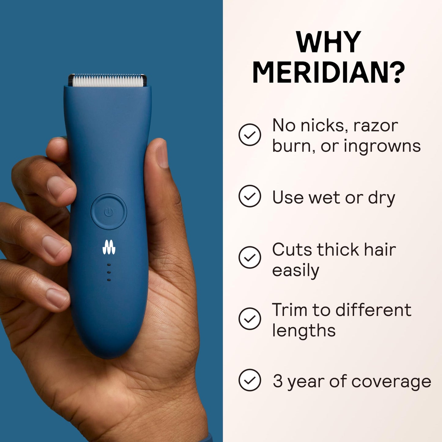 MERIDIAN The Trimmer Original - Body Hair Trimmer for Men, Electric Shaver for Pubic Hair, Chest, Legs & Bikini, Waterproof & Rechargeable, Sage