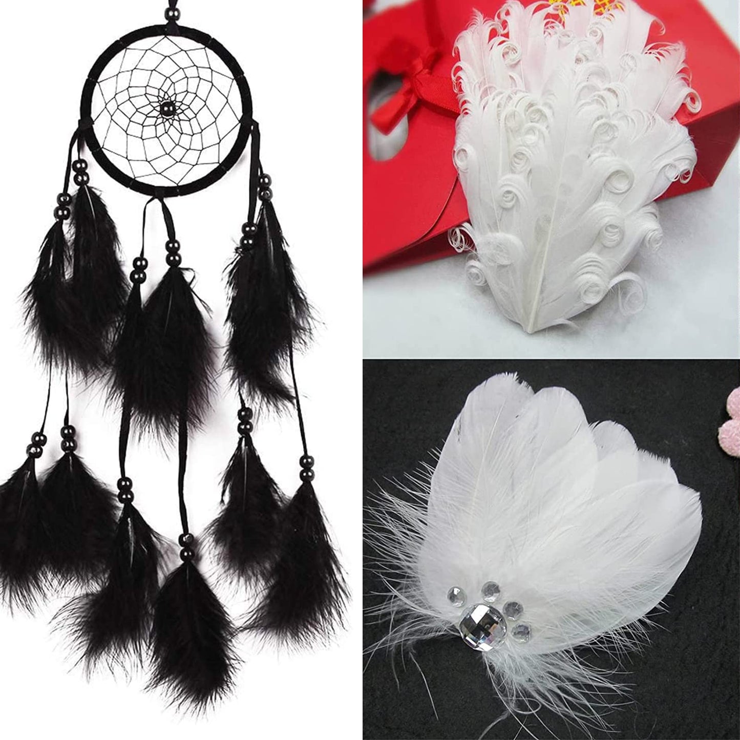 MWOOT 400Pcs Black White Feathers, 4 Assorted Crafts Feathers for Halloween Costume Wings Dream Catchers DIY Christmas Tree Wreath Wedding Decor Art Handmade