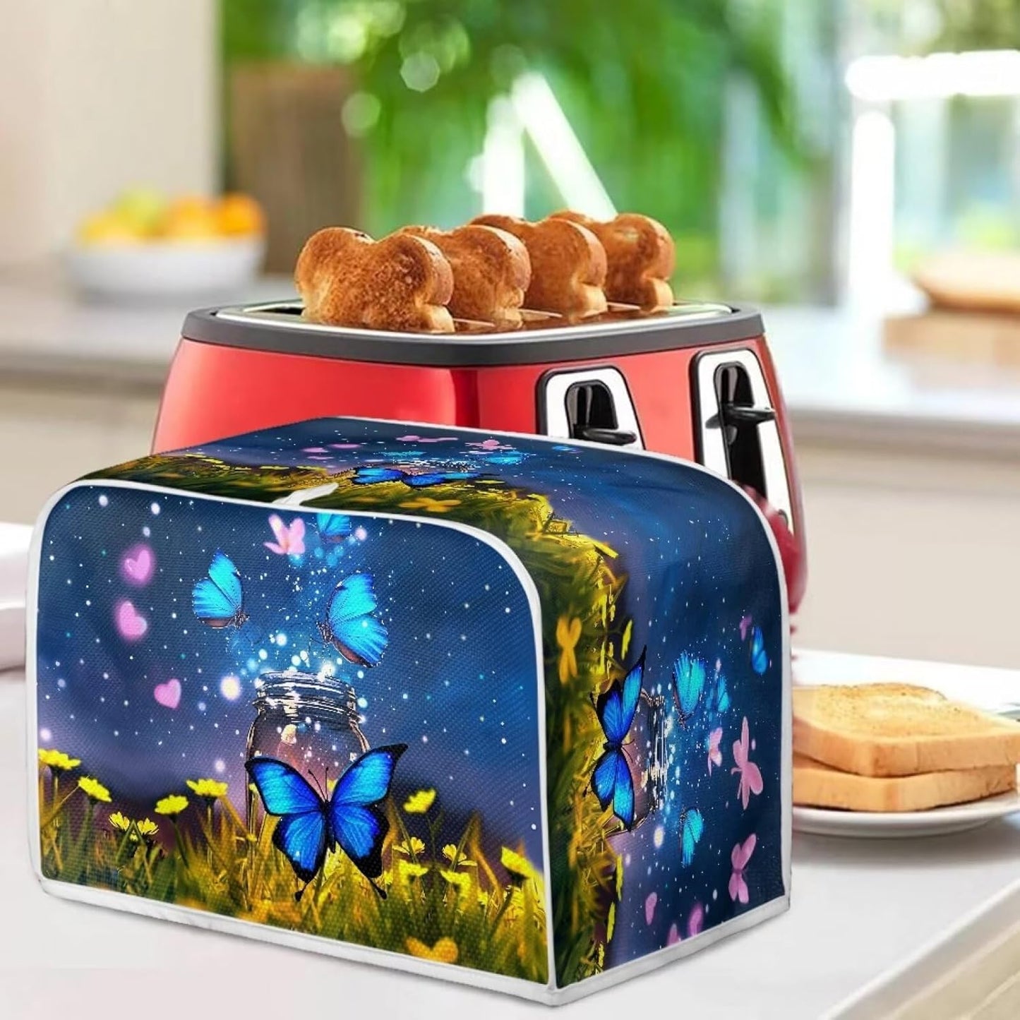 Talayituse Butterfly Heart Flower Print Toaster Covers - Dust Protection for Bread Maker, Washable Appliance Cover
