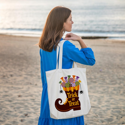 LRYBUD Trick or Treat Halloween Tote Bag for Women Canvas Womens Work Tote Bag Gifts