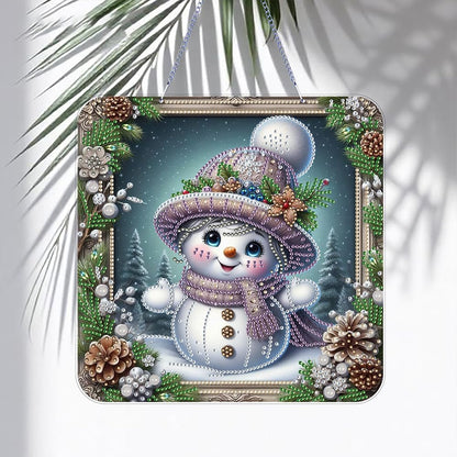 POETRYDRAW DIY Hanging Diamond Art Pendant Kit Christmas Snowman, Special Crystal Diamonds Painting Ornament for Adults, 5D Diamond Art Suncatchers Double Sided Board Gem Painting Box Kit