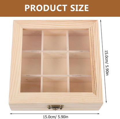 FAVOMOTO Multi-Compartment Countertop Holder, Wooden Tea Storage Box with 9 Divided Sections for Tea Bags and Seasoning