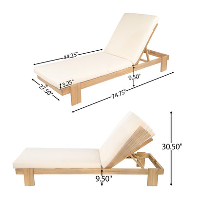 Christopher Knight Home Duska Acacia Wood Chaise Lounge Chair Outdoor, Patio Outdoor Chaise Lounge with Cushions, Adjustable Backrest Single Lounge Sofa, Poolside Seating, Teak+Beige