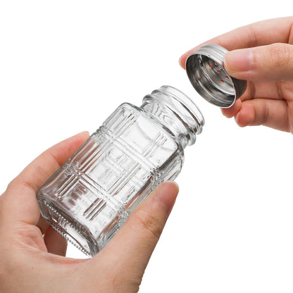 Covzoe 30 Pack Glass Salt and Pepper Shakers, 2.5 Oz Antique Spice Shakers with Metal Lid, Clear Glass Jars Kitchen Gadgets for Seasonings Home Restaurant Cooking Table