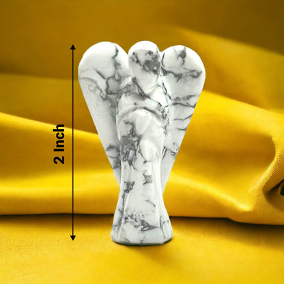 ANAYA AGATE Howlite Angel Statue 2" Certified Gemstone Guardian Angel Natural Crystal Hand-Carved Angel Charms for Calmness, Awareness, Peace, Self-Control & Positive Energy Crystal Figurines Decor