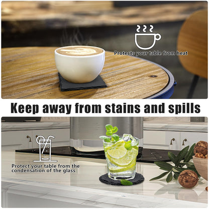 72 Pack Slate Drink Coasters, VIBRATITE 4 Inch Square and Round Black Slate Stone Coaster Bulk Laser Engraving Blank Handmade Decor Coasters for Coffee Bar Kitchen Home (36 Sqaure, 36 Round)