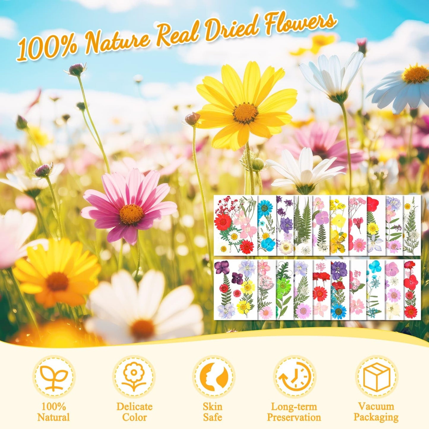 200 Pcs Dried Pressed Flowers for Crafts, 20 Sheets Real Dry Florals and Leaves Bulk with Tweezer for Resin Molds Candle Soap Making Scrapbook Bookmarks Frames Supplies Kit Nail Art Makeup Decor