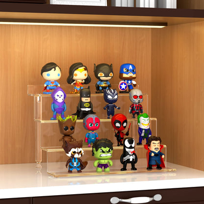 NIUBEE Acrylic Riser Display Shelf, 2 Pack Clear Display Stand for Amiibo Funko POP Figures,4 Tier Cupcakes Stand Perfume Organizer and Storage (12 Inch Large)