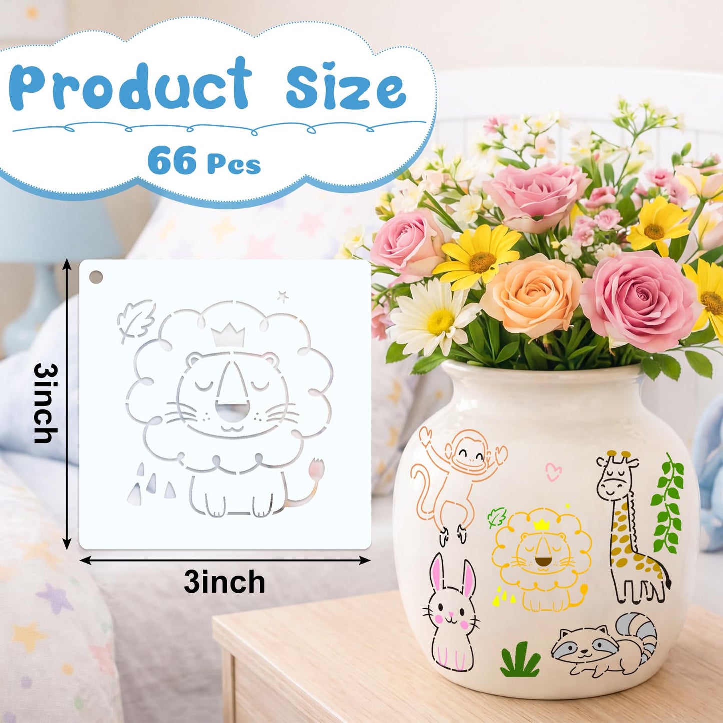 Marspark 66 Pcs Small Stencils for Crafts Reusable 3 Inch Stencils for Painting on Wood DIY Craft Paint Template for Wall Home Decor Card Rock Canvas Drawing Holiday (Cute Baby Animal)