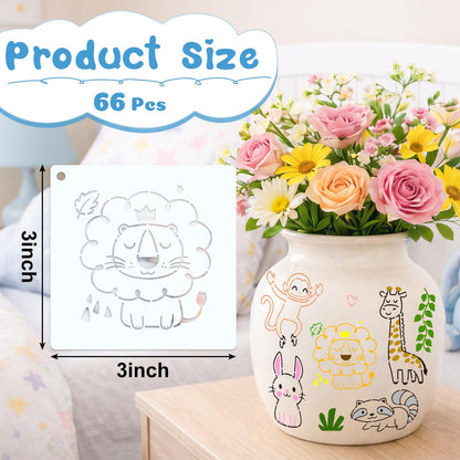 Marspark 66 Pcs Small Stencils for Crafts Reusable 3 Inch Stencils for Painting on Wood DIY Craft Paint Template for Wall Home Decor Card Rock Canvas Drawing Holiday (Cute Baby Animal)
