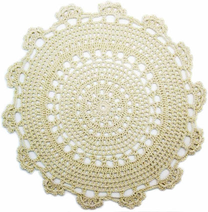 kilofly Handmade Crochet Round Cotton Lace Table Placemats Doilies Value Pack, 4 Medallion, 13 x 13 Inch, Beige