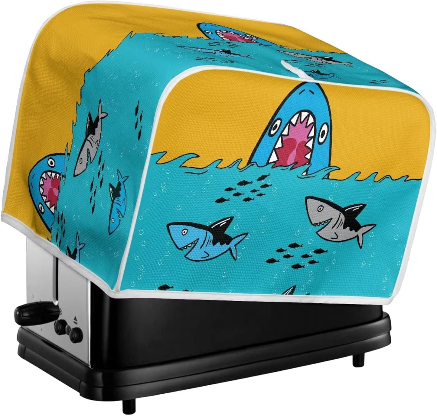Sharks Toaster Cover for 2 Slice, Dust and Fingerprint Protection for Most 2 Slice Long Slot Toasters, Washable Kitchen