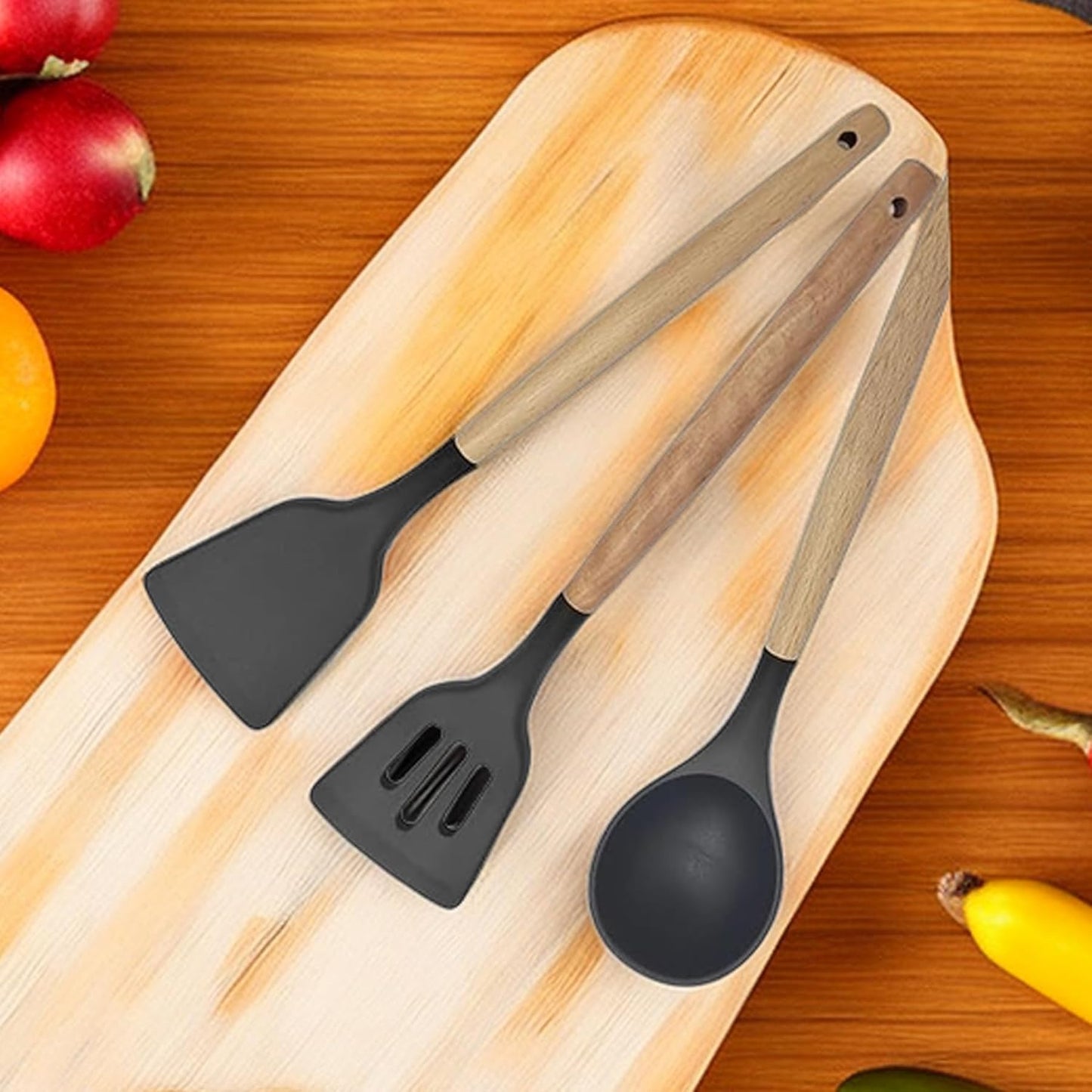 Silicone Kitchen Utensils Set, Heat Resistant Nonstick Cooking Utensils Set (Black)