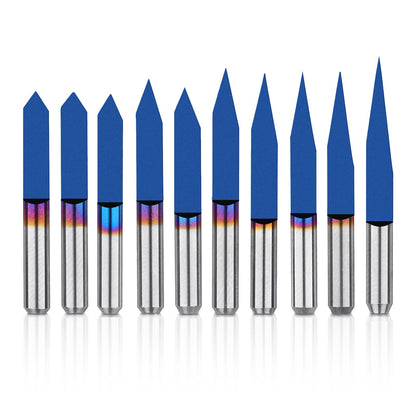 Genmitsu 10 Pcs 1/8" Shank V-Groove CNC Router Bits, 10 /15 /20 /25 /30 /40 /45 /60 /90 Degree Set, Nano Blue Coat Conical V-Bit, Engraving Tool for CNC Signmaking Carving Lettering 2D&3D Sculpture