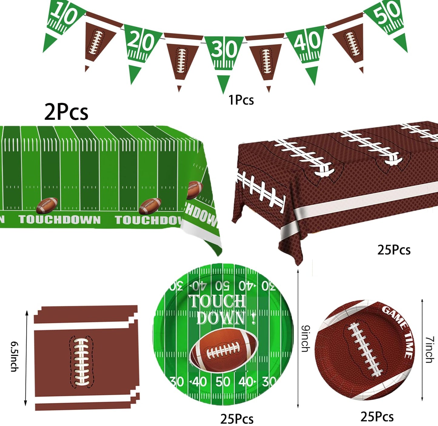 Football Party Decorations, Football Party Supplies Set Disposable Footballs Plates Tablecloth Napkins and Banner, Footballs Birthday Party Decorations
