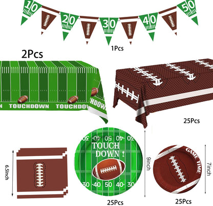 Football Party Decorations, Football Party Supplies Set Disposable Footballs Plates Tablecloth Napkins and Banner, Footballs Birthday Party Decorations