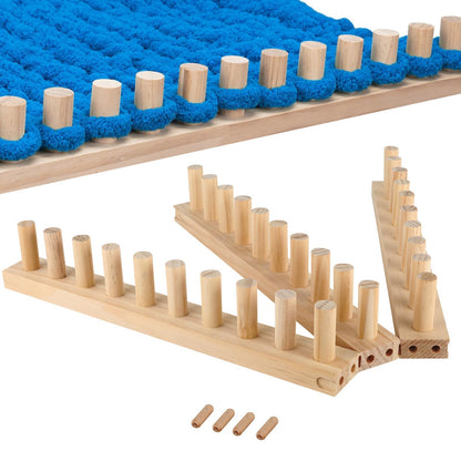Teyeto Adjustable Chunky Blanket Looms Kit - DIY Wooden Knitting Board for Hand Woven Throws. All-in-One Weaving Starter Set with Plush Yarn, Snag-Free Pegs & Instructions for Beginners