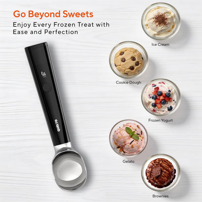Heated Ice Cream Scoop with LED Display — Rechargeable Electric Ice Cream Scoop with Comfortable Handle, 3 Modes, IPX7, Non-Stick Stainless Steel for Hardened Ice Cream, Sorbet, Gelato, & Cookie Dough