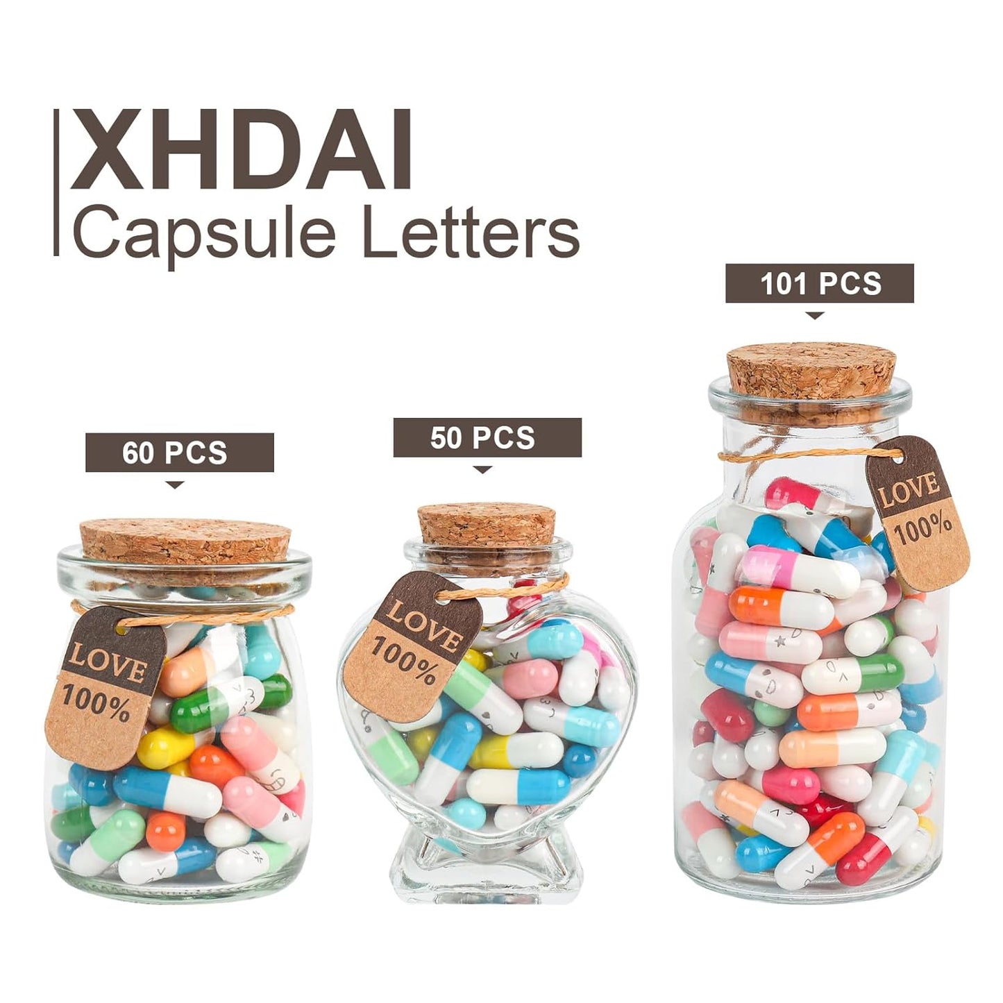 Message in a Bottle Capsule Letters - 101pcs Love Pills Gifts for Boyfriend, Girlfriend, Wife, Friends (Mixed Color)