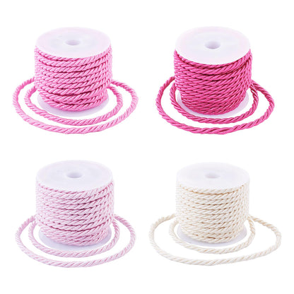 4 Rolls Polyester Twine Cords Trim 3mm 5.4yards Braided Macrame Cord Braided Twisted Silk Rope for Knitting Bag Wall Hangings Plant Hangers Handmade Macrame Supplies