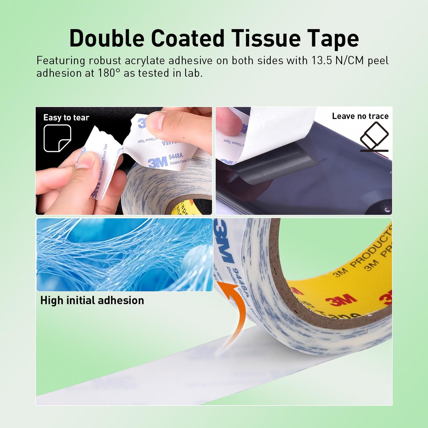 Double Sided Tape 9448A 1" x 33Ft Pack of 1 Made of 3M Super Sticky Adhesive Tape Ultra Thin Translucent Tissue Tape for Laptop Cell Phone Repairs Arts Crafts