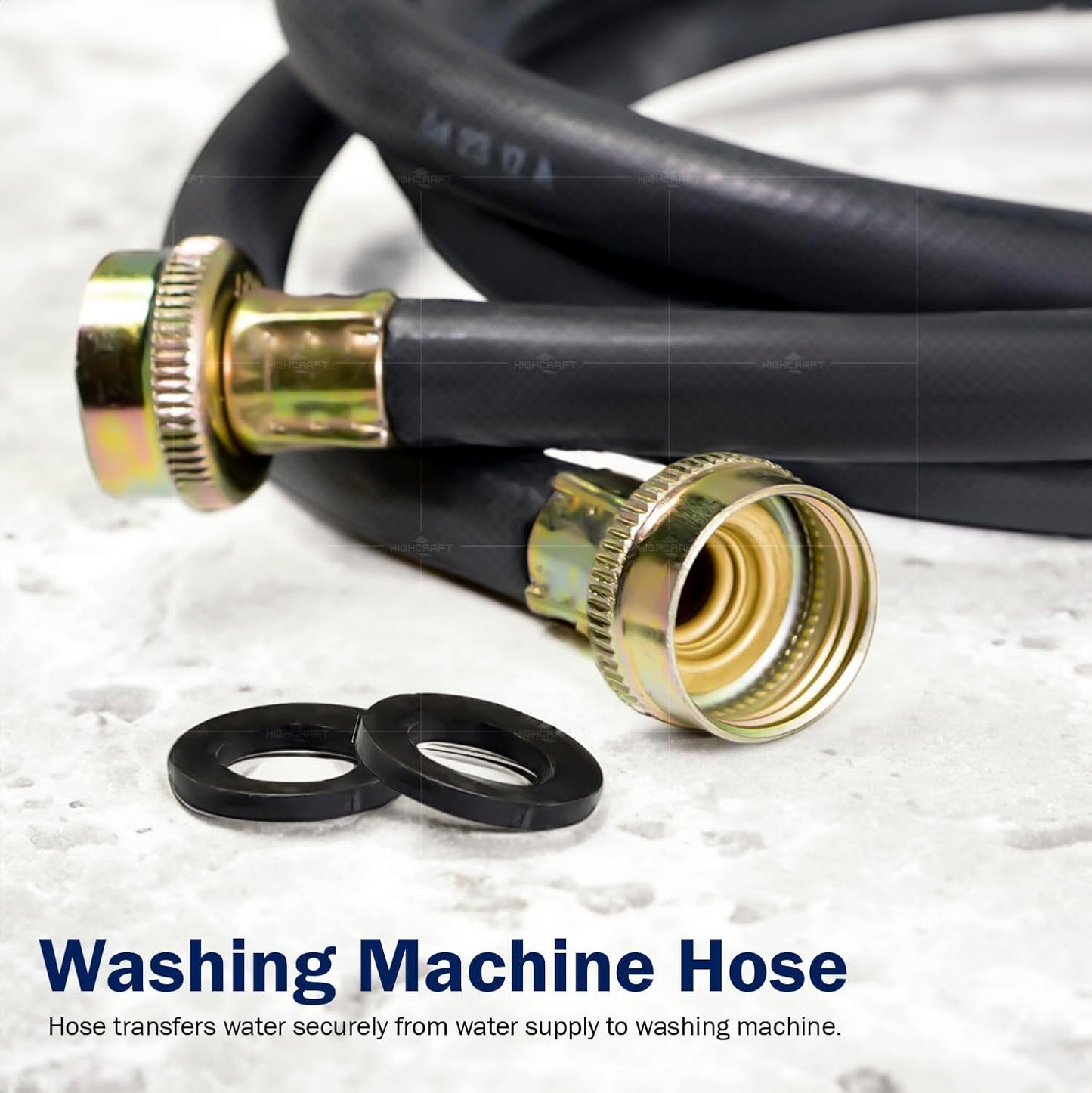 2565, 5 Feet Washing Machine Hose, Durable Black EPDM Rubber Tube Cover, 3/4" x 3/4" Female Connector, MADE IN USA