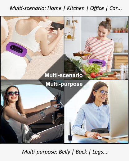 Electric Heating Pad, Portable Cordless Menstrual Heating Pad with 4 Heat Levels and 4 Massage Modes, Fast Large Heating Belly Wrap Belt for Cramps, Back Pain Relief Gifts for Women Girls Her(Black)