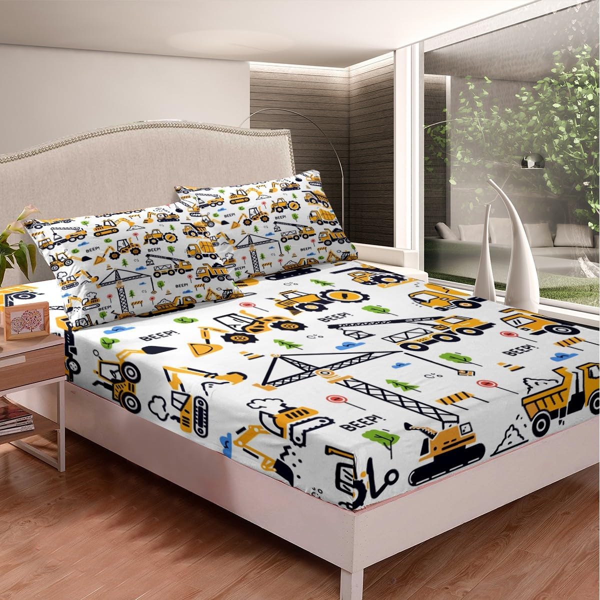 Sets Set Feelyou Construction Truck Bedding Kids Boys Cartoon Excavator Vehicle Tractor Cars Bed Sheets King Size