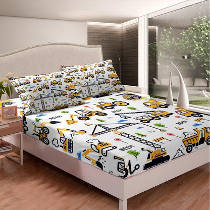 Sets Set Feelyou Construction Truck Bedding Kids Boys Cartoon Excavator Vehicle Tractor Cars Bed Sheets King Size