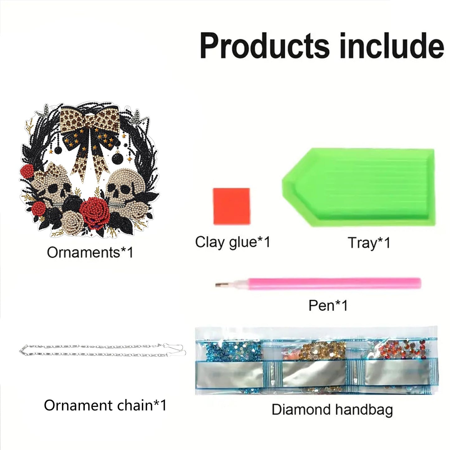 STGLCR Diamond Art Kit for Adults, Special Shaped Crystal Skull Pendant, Halloween Diamond Painting Suncatcher,DIY Rose Ornament Hanging Art Acrylic Board Wreath, DIY Home Decor, 7.7 Inch