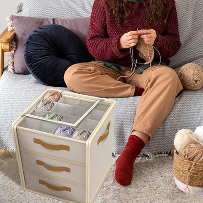 Temlum Yarn Storage Organizer with 3 Stackable Trays, Large Yarn Storage Container with Adjustable Dividers Crochet Storage for Yarns, Crochet Hooks, Knitting Needles, Crochet Accessories