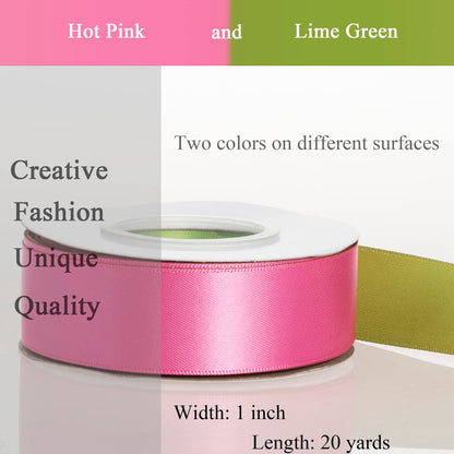 YASEO 1 Inch Double-Sided Two-Tone Hot Pink and Lime Green Ribbon, 20 Yards