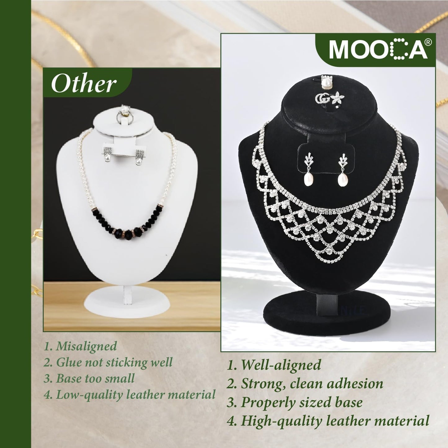 MOOCA Jewelry Display, Black Velvet Stand, Necklace Mannequin, Adjustable Hook, Wood Base, Fits Choker Necklaces, Jewelry Storage