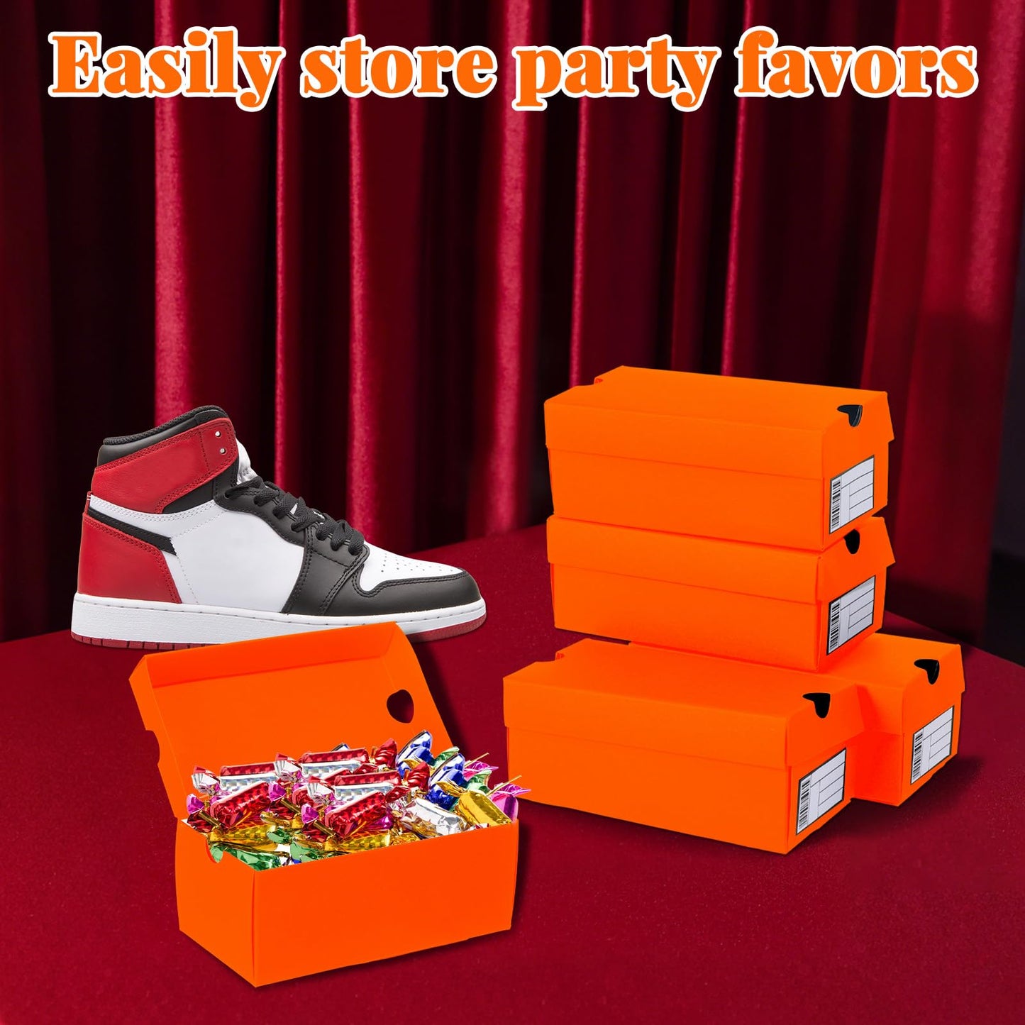 12 Sets Mini Shoe Gifts Boxes Mini Sneaker Boxes 4.7x2.5x2 Small Shoe Cases Cardboard Sports Theme Small Gift Case with Writable Label Birthday Party Favor for Candies Cookies Snacks Orange