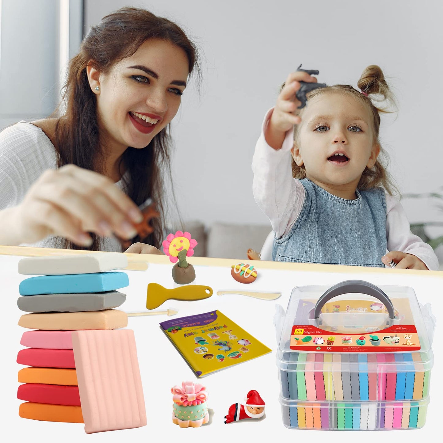 Aestd-ST Polymer Clay 50 Colors, Modeling Clay for Kids DIY Starter Kits, Oven Baked Model Clay, Non-Sticky Molding Clay with Sculpting Tools, Gift for Children and Artists