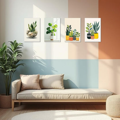 4 Pack Framed Paint By Numbers Kit for Adults Beginner Green Plant Adult Paint By Number Kits on Canvas Plants Painting By Numbers for Adults with Frame Diy Painting Kits for Home Wall Art 8x12 Inch